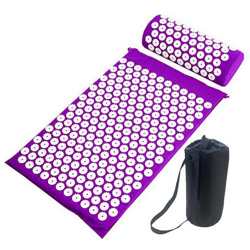 Acupressure Mat and Pillow Set for Stress Relief and Muscle Relaxation 66 x 40 cm Purple