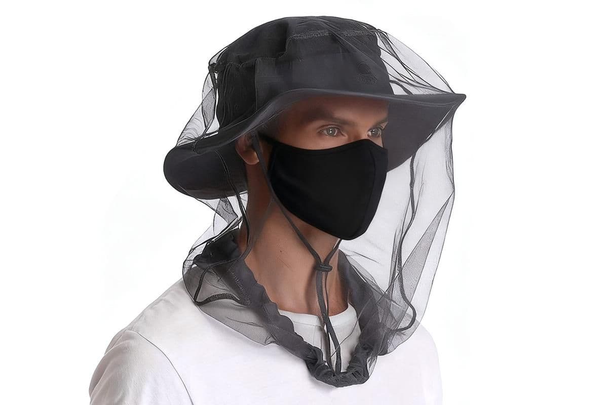 Mosquito Head Net Bug Net Hat 5 Piece Lightweight Breathable Polyester Black