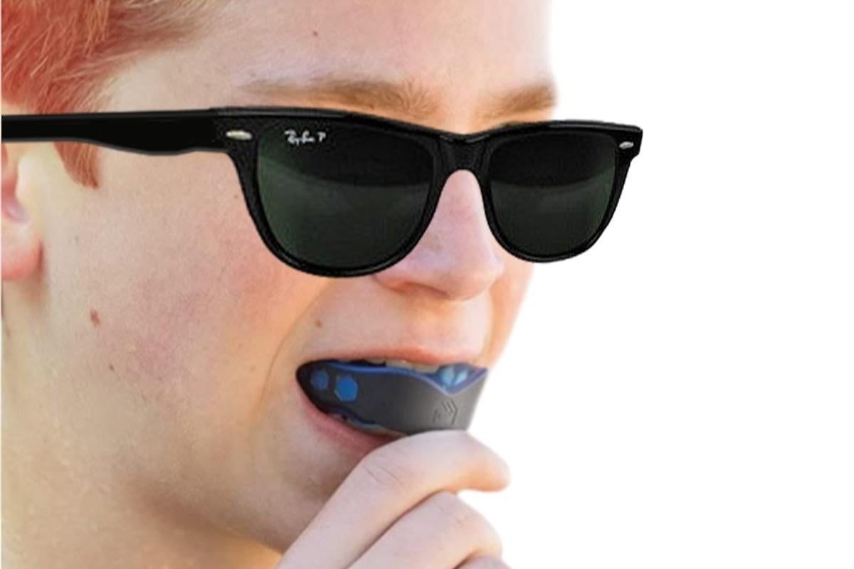 2Pcs Professional Sports Mouthguard Teeth with Strap EVA Sports Mouth Guards -Blue with Black