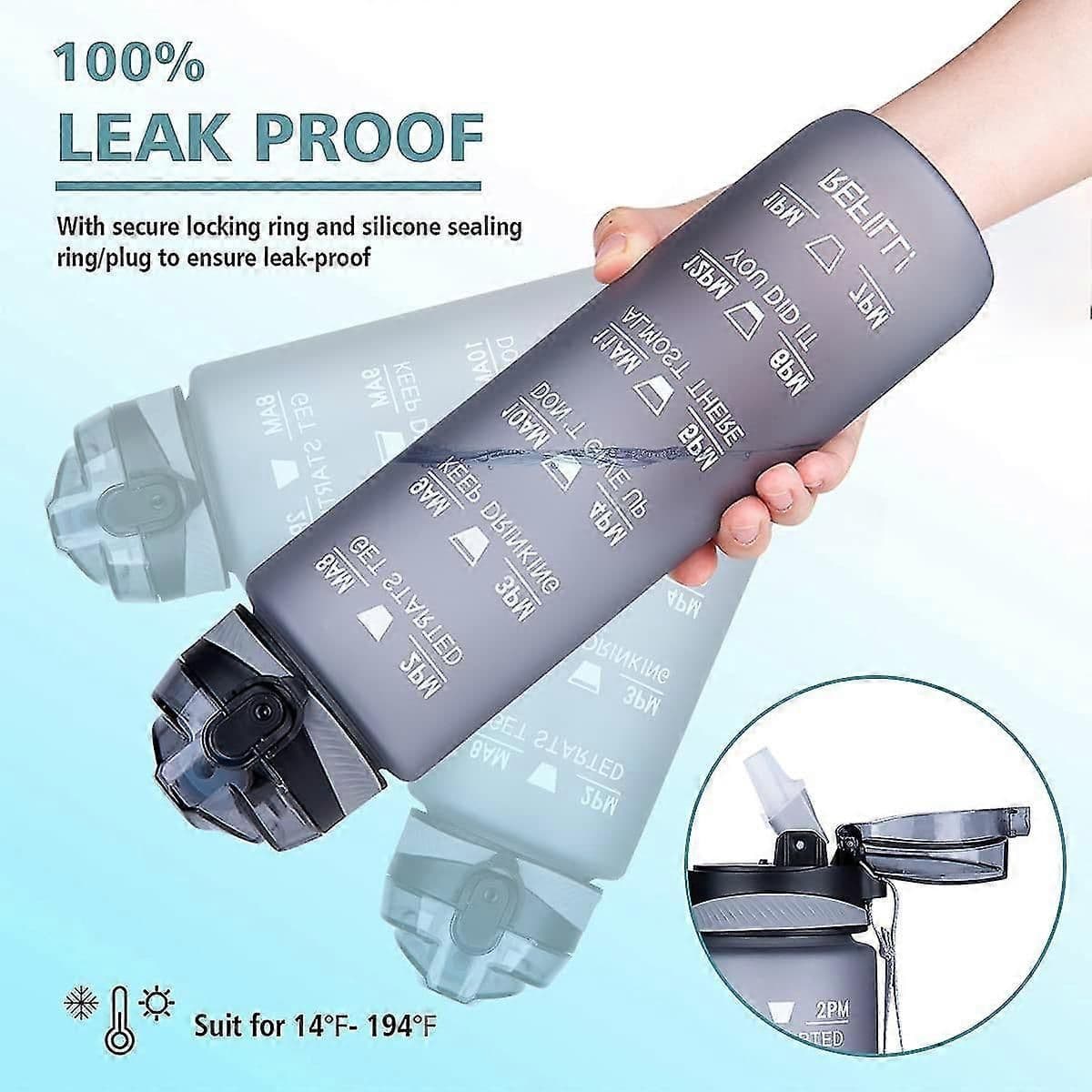 Sports Water Bottle with Straw Time Marker Leak-Resistant Reusable Bottle with Carrying Strap for Running Gym Fitness Hiking Outdoor