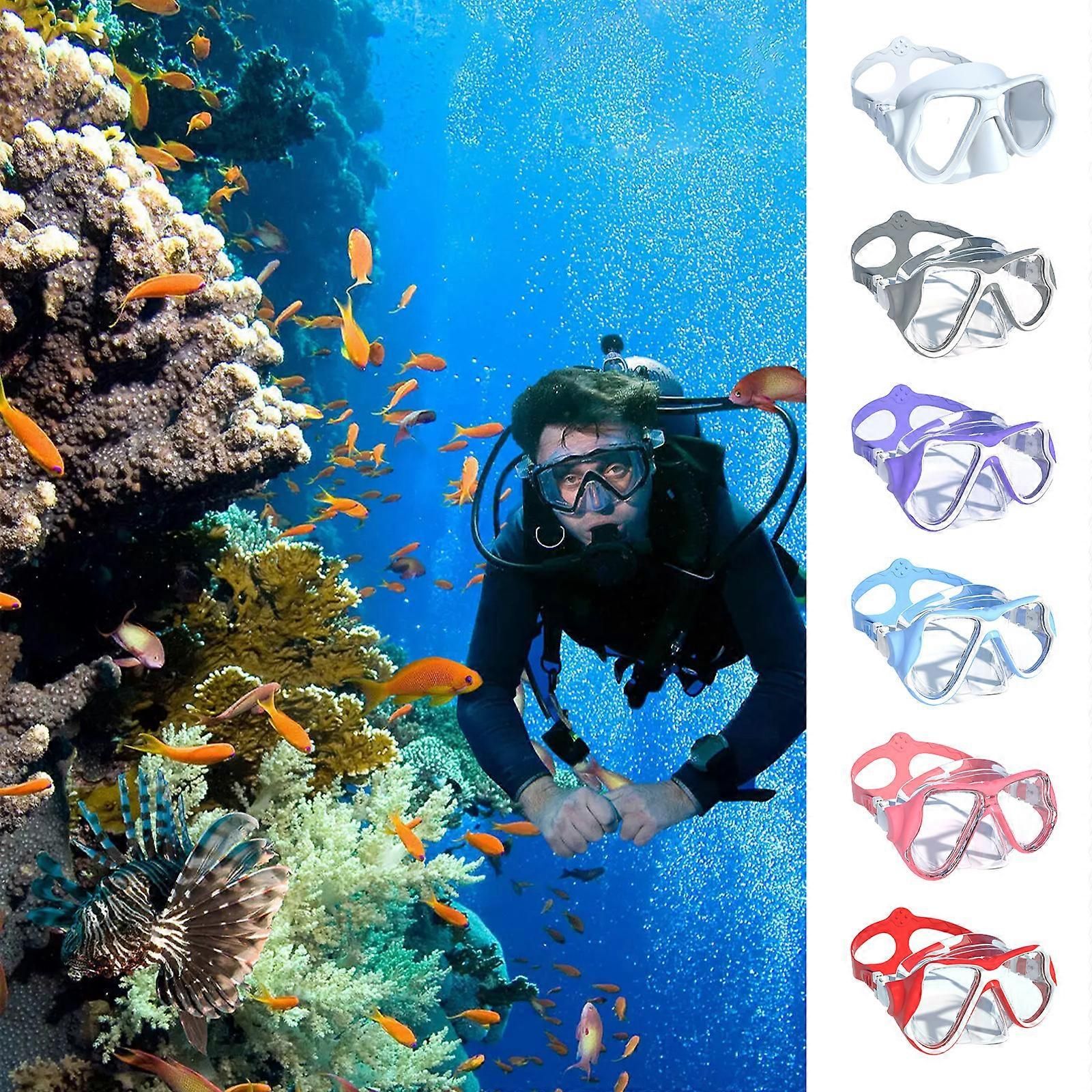 Swimming Goggles with Nose Cover, Wide View Adult Snorkelling Swim Goggles for Women Men Teens, Red