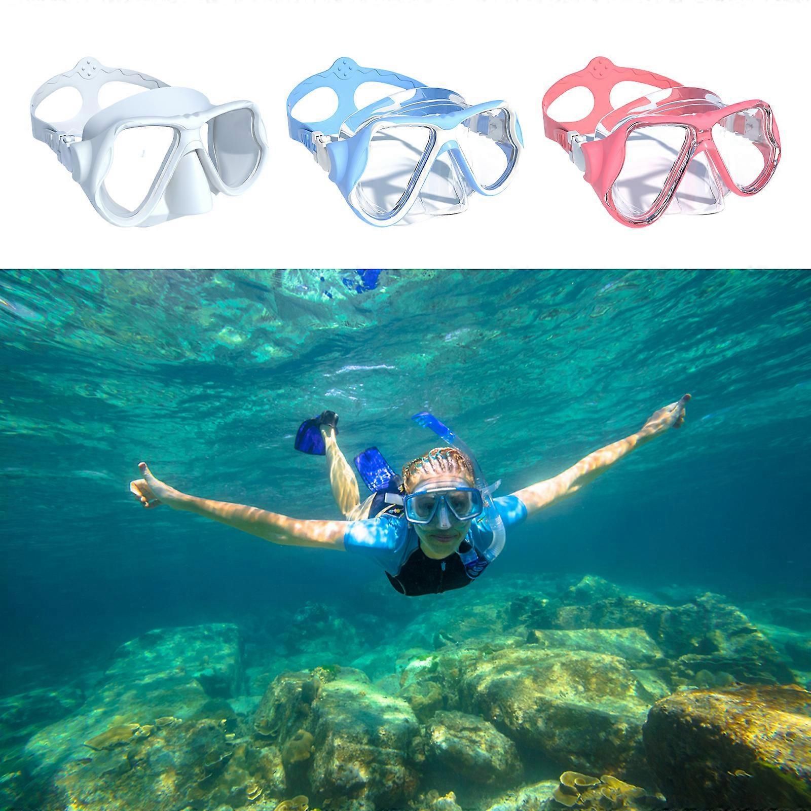 Swimming Goggles with Nose Cover, Wide View Adult Snorkelling Swim Goggles for Women Men Teens, Red