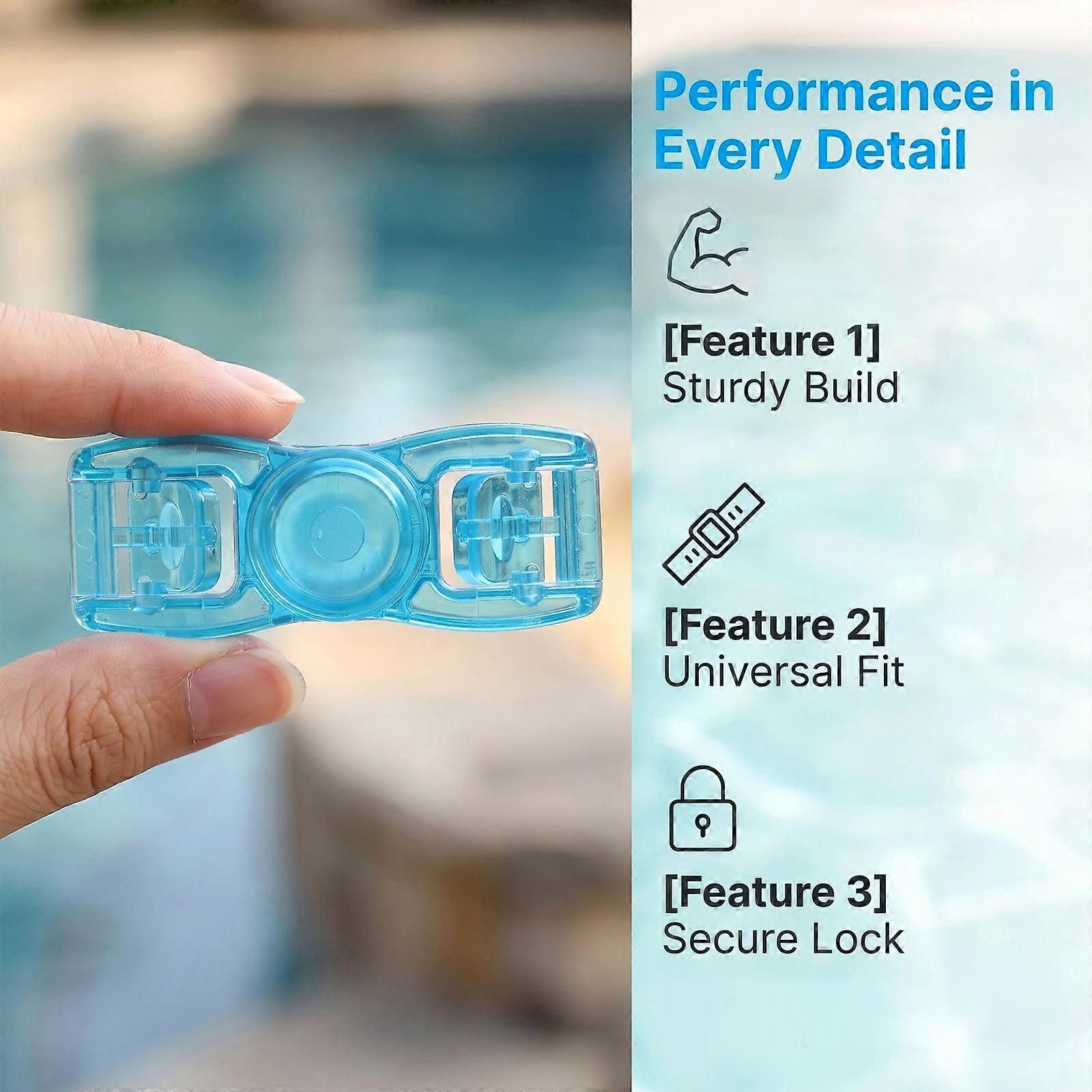 4 Pack Universal Swim Goggle Buckles, Head Strap Button Connectors, Sky-Blue