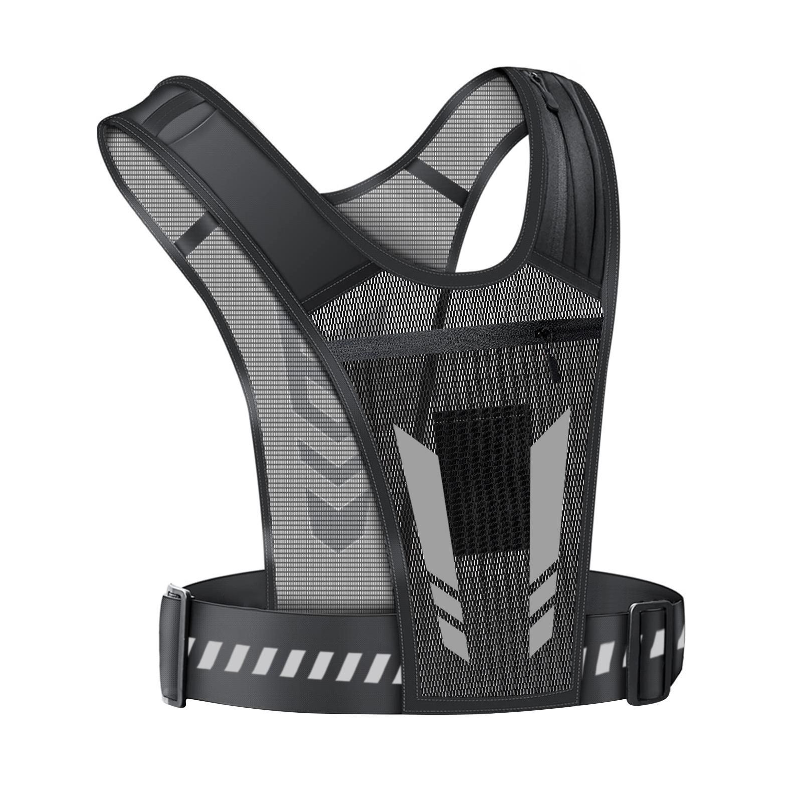 Reflective Running Vest One Size Mesh Lightweight Adjustable Breathable with Phone Pocket 1pc