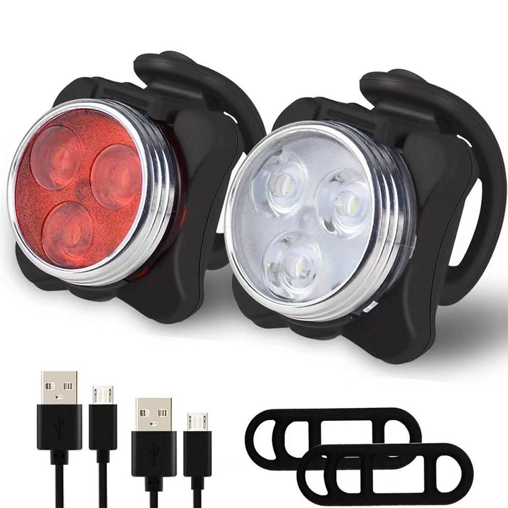 2Pcs Rechargeable Bicycle Lights Bright LED Headlight and Taillight