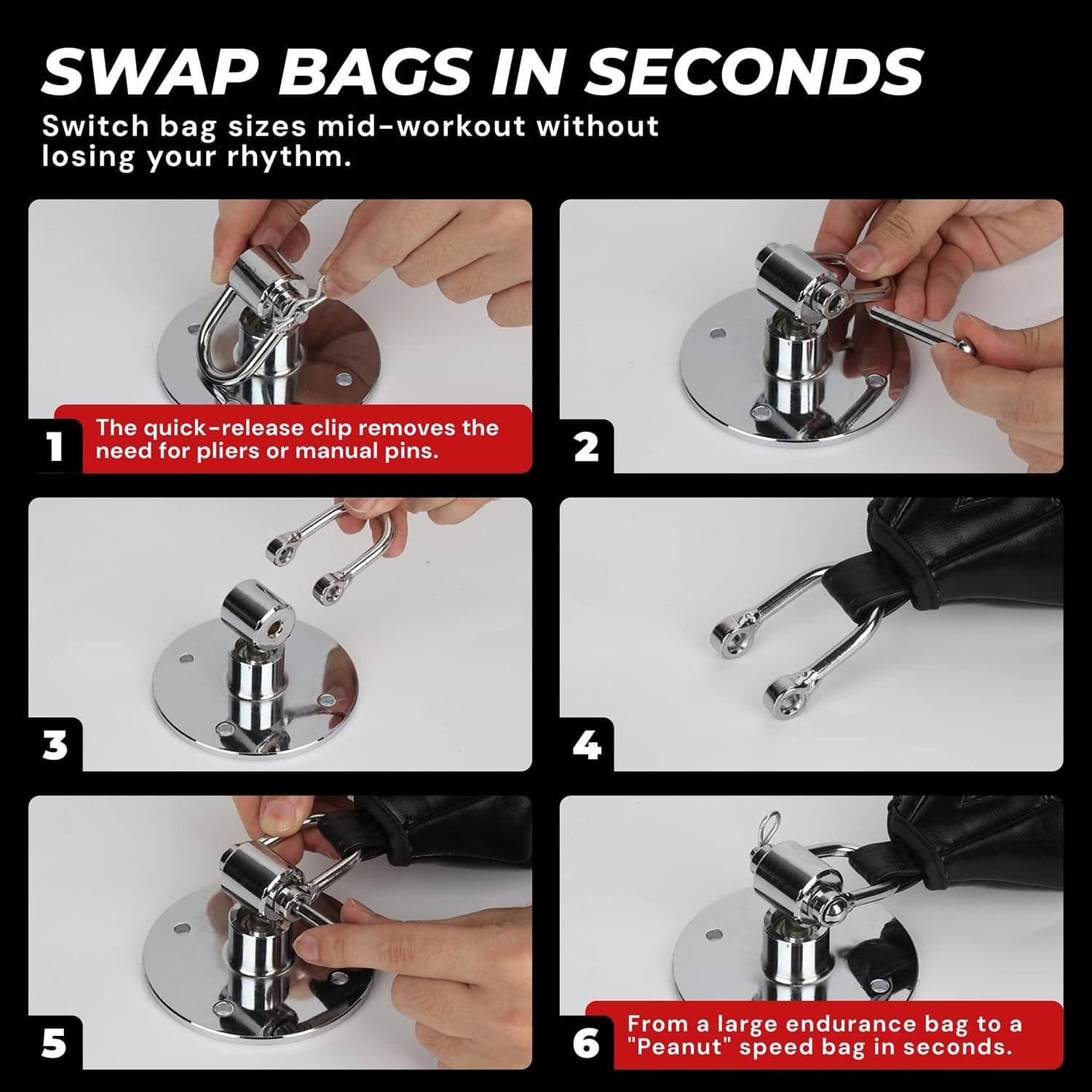 3PCS Heavy Duty Speed Bag Mount Hardware Set Quick Release Pin Silver