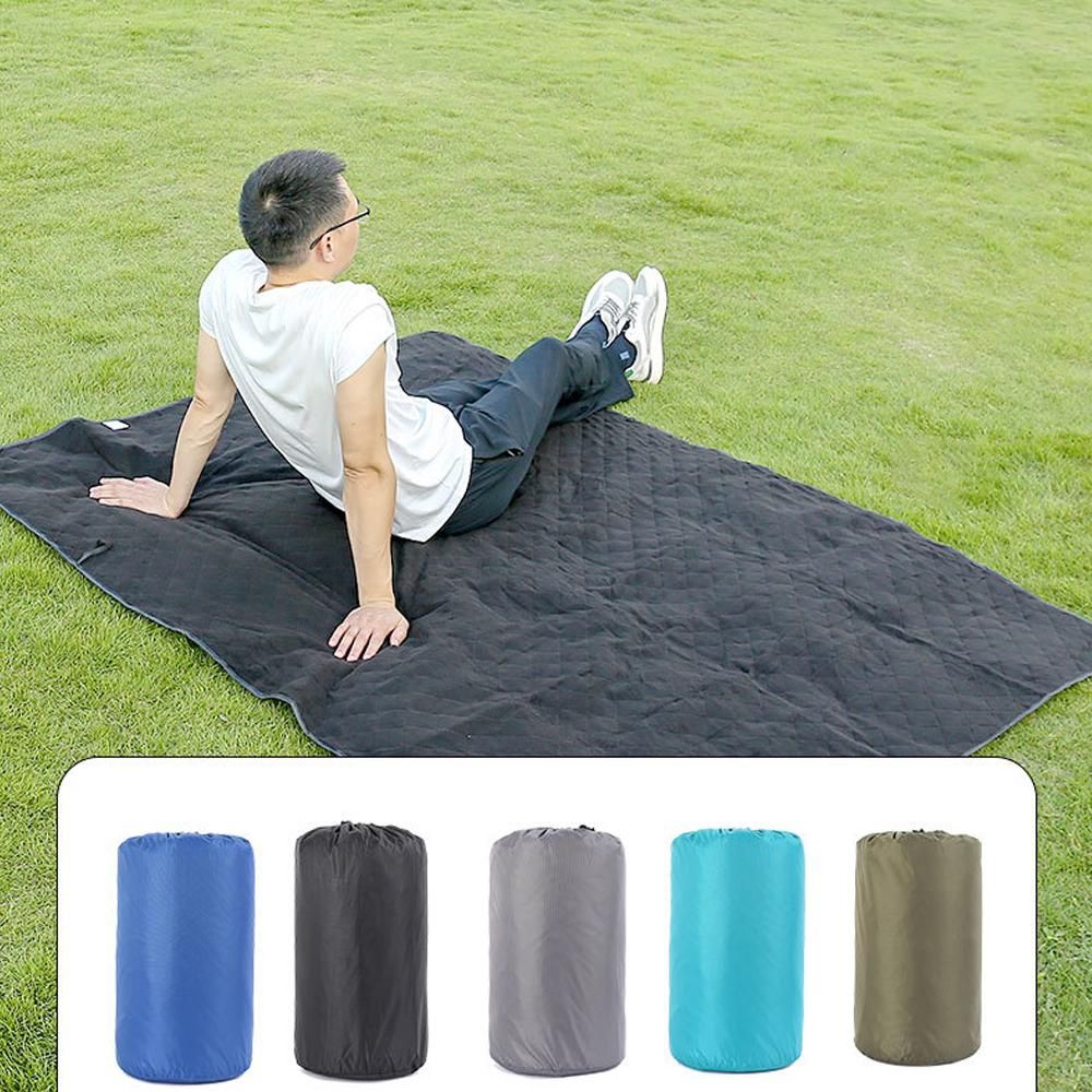 Outdoor Fleece Polyester Camping Blanket Waterproof Thick Portable Picnic Mat Machine Washable-cyan