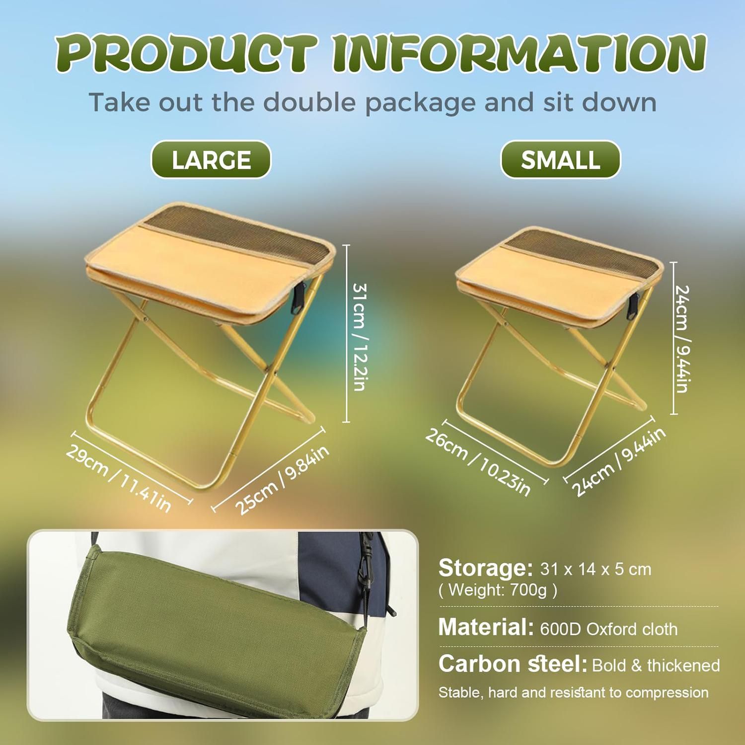 Portable Folding Stool for Hiking Camping and Fishing - Army Green L