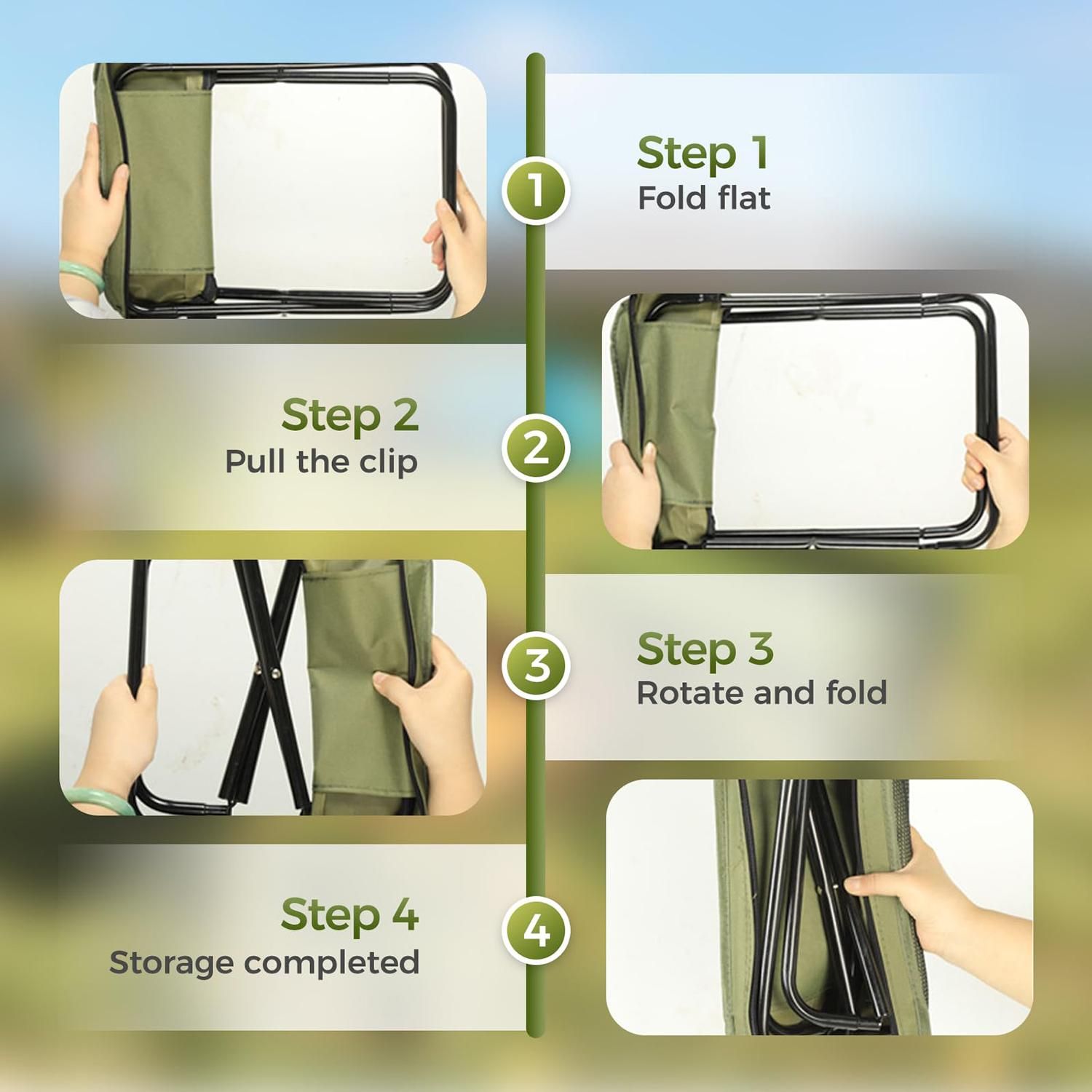 Portable Folding Stool for Hiking Camping and Fishing - Army Green L