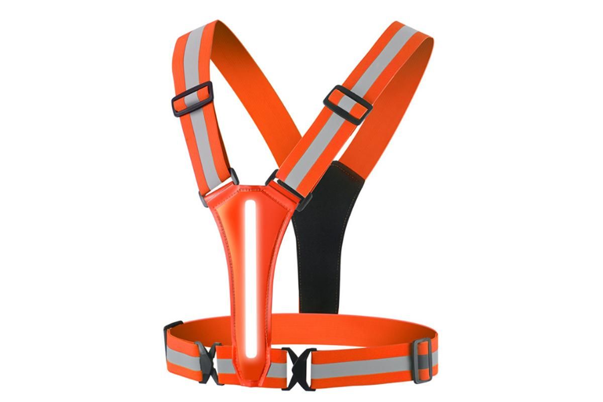 LED Reflective Vest Running Gear USB Rechargeable LED Light Up Vest High Visibility with Adjustable Waist and Shoulde for Night Walking Cycling, High Visibility Running Vest with Reflective Strips -Orange