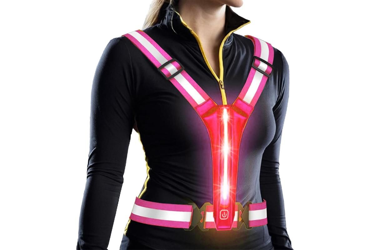 LED Reflective Vest Running Gear USB Rechargeable LED Light Up Vest High Visibility with Adjustable Waist and Shoulde for Night Walking Cycling, High Visibility Running Vest with Reflective Strips -Orange