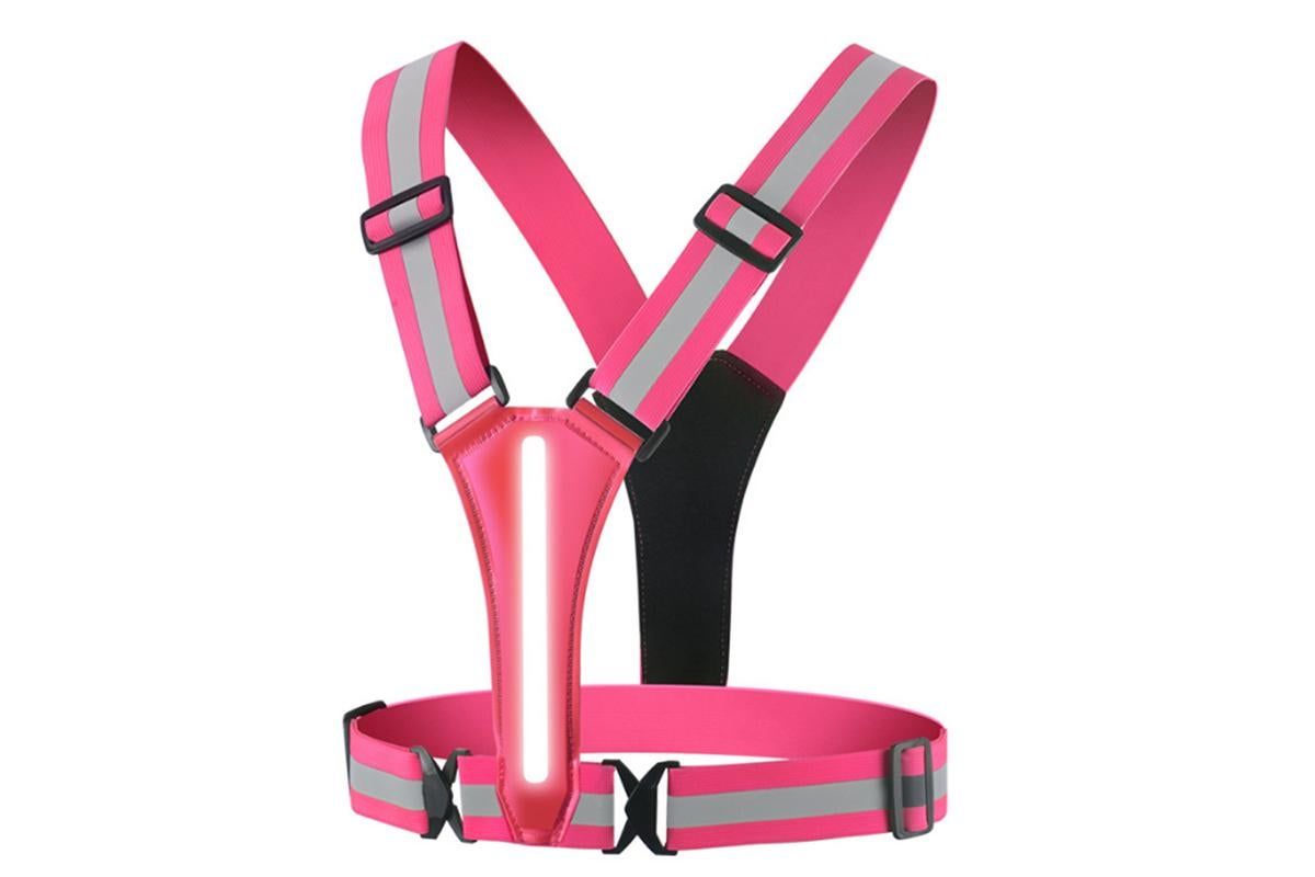 LED Reflective Vest Running Gear USB Rechargeable LED Light Up Vest High Visibility with Adjustable Waist and Shoulde for Night Walking Cycling, High Visibility Running Vest with Reflective Strips -Pink