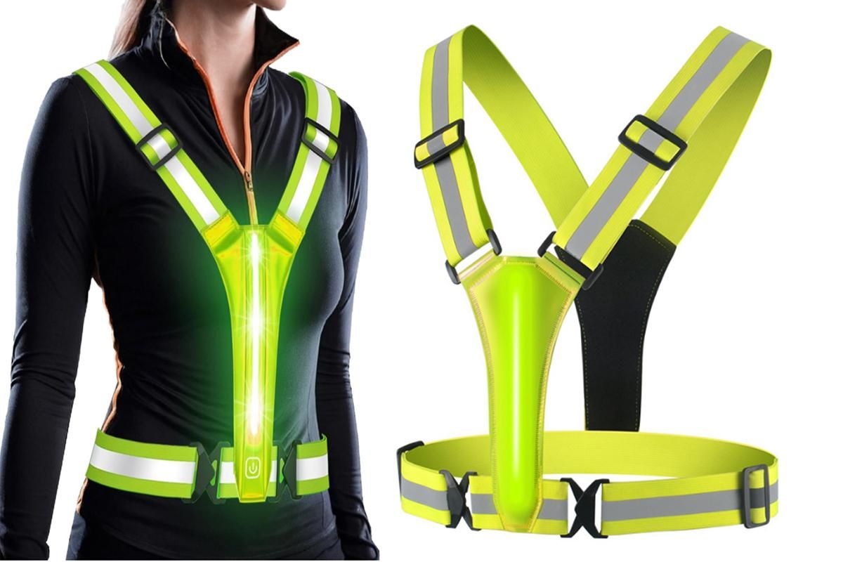 LED Reflective Vest Running Gear USB Rechargeable LED Light Up Vest High Visibility with Adjustable Waist and Shoulde for Night Walking Cycling, High Visibility Running Vest with Reflective Strips -Pink