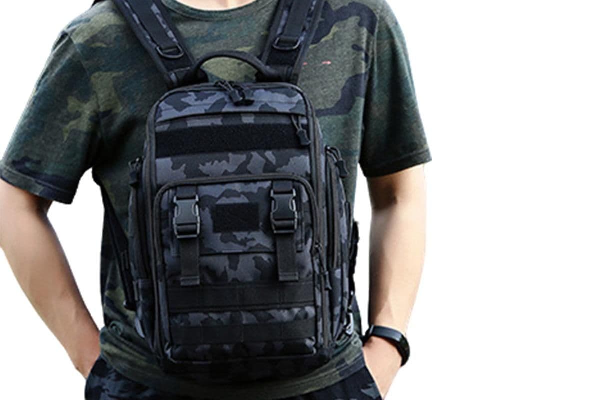 Fishing Tackle Backpack with Rod Holder Adjustable Shoulder Straps Large Size Deep Blue