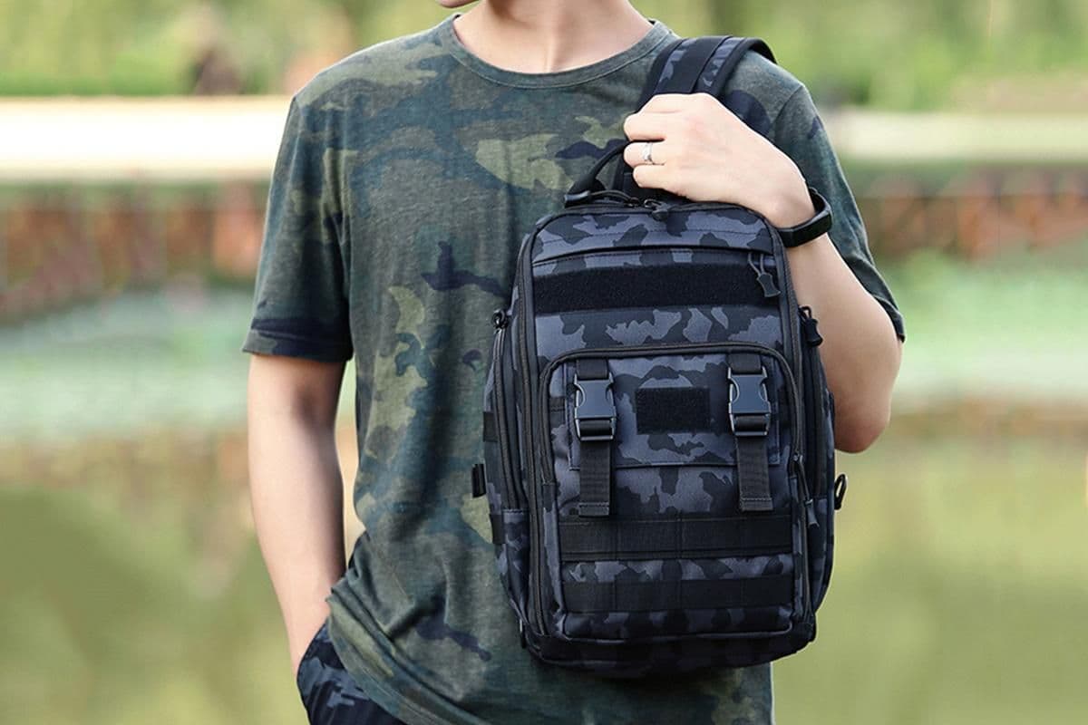 Fishing Tackle Backpack with Rod Holder Adjustable Shoulder Straps Large Size Deep Blue