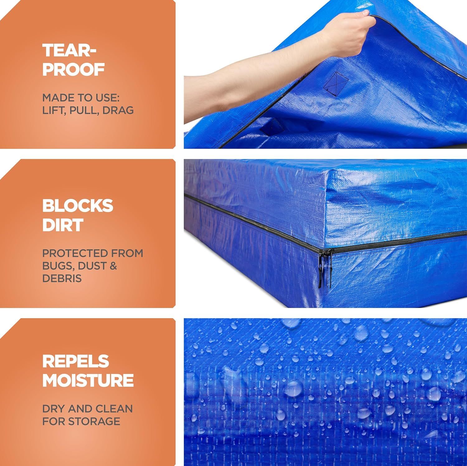 Waterproof Mattress Bag Mattresses Protector Plastic Moving Storage Dust Cover Carry Bed Zipper Packing Reusable Disposal, Extra Thick Heavy Duty, with 8 Handles（King)