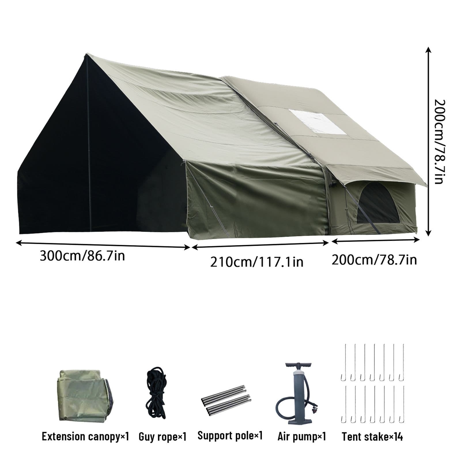 Inflatable Air Tent Instant Setup 4-6 Person Dark Green Waterproof Cabin Design with Canopy Awning and Air Pump