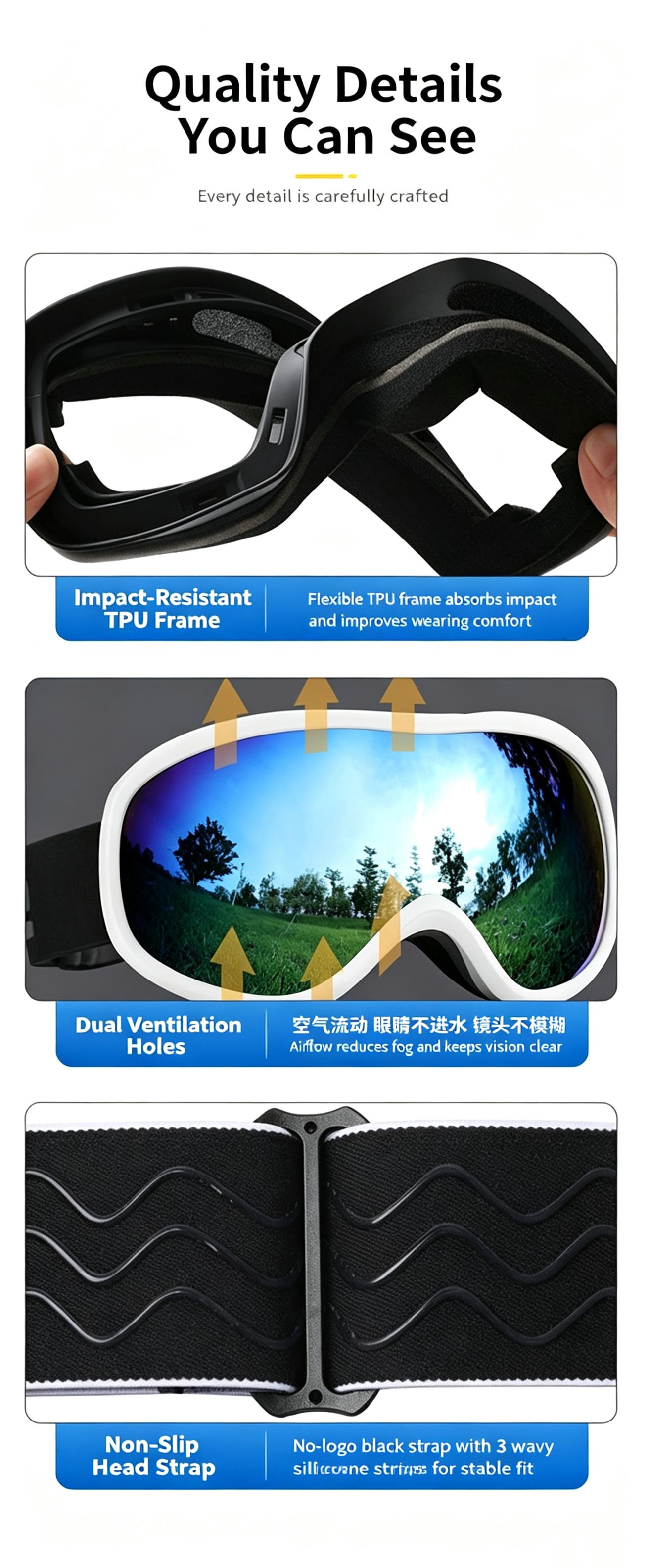 Winter Double-Layer Anti-Fog Spherical Ski Goggles,Sand white+imitation powder flakes