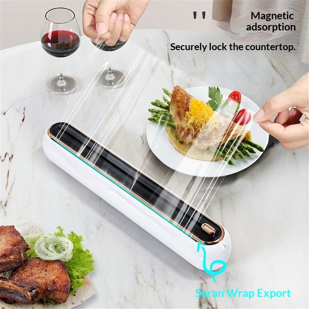 Wrap Dispenser with Slide Cutter - Magnetic & No-Drill Wall Mount, Cling Film Dispenser for Worktops & Cabinets, Space-Saving Kitchen Organizer - Fits 30cm Rolls, Black