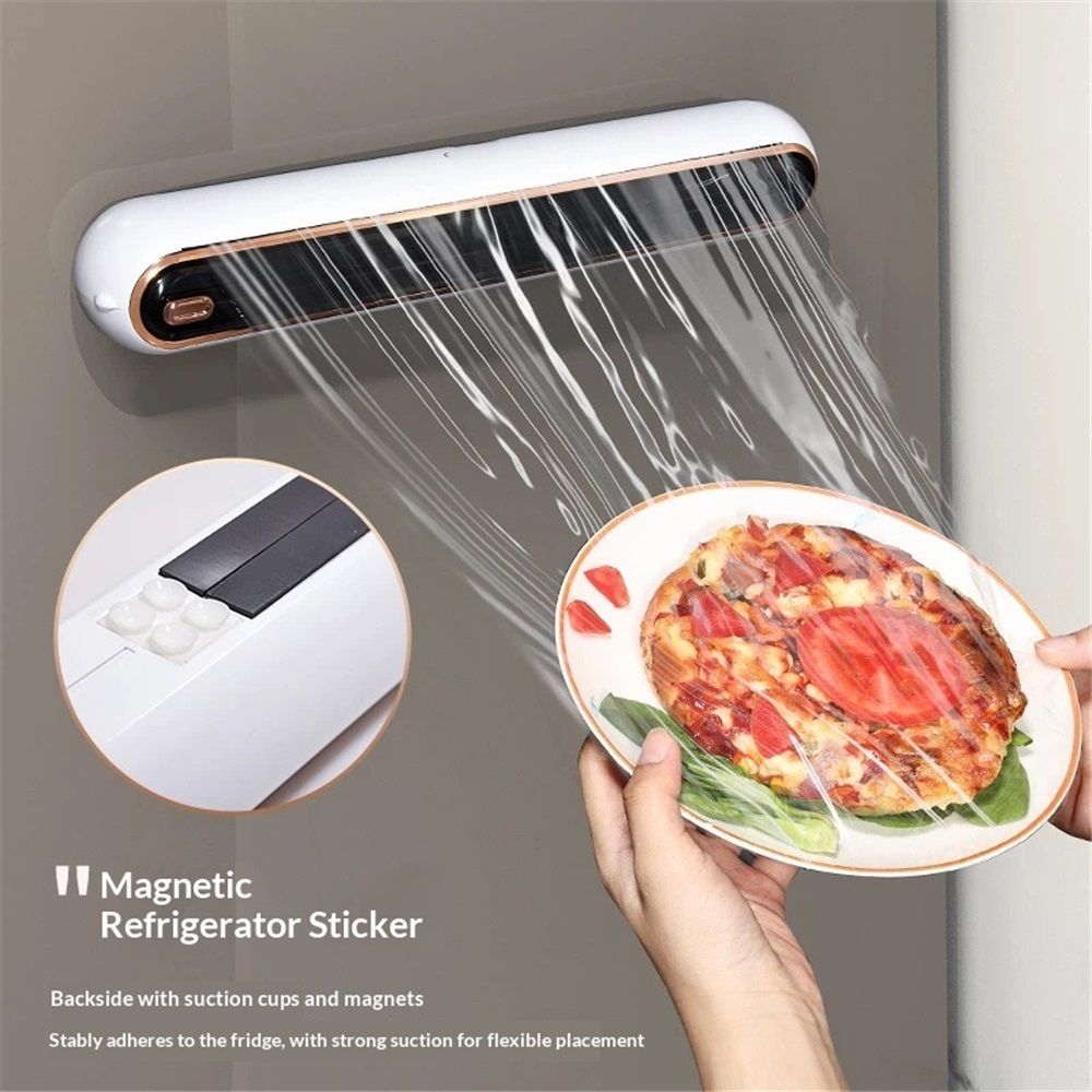 Wrap Dispenser with Slide Cutter - Magnetic & No-Drill Wall Mount, Cling Film Dispenser for Worktops & Cabinets, Space-Saving Kitchen Organizer - Fits 30cm Rolls, Black