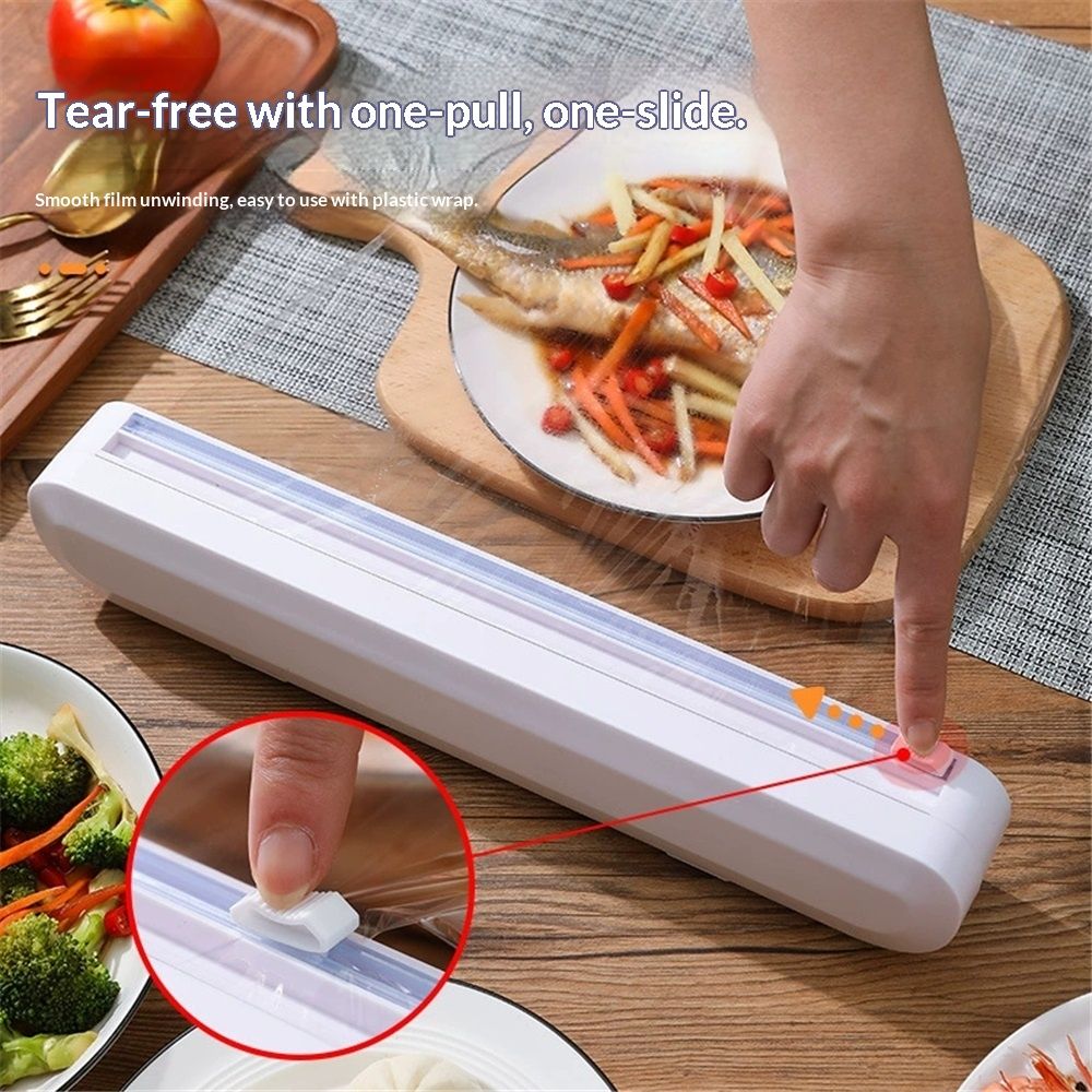 Plastic Wrap Dispenser With Cutter, Reusable Cling Film Dispenser, Cling Wrap Dispenser With Slide Cutter, Also For Aluminum Foil, Tin Foil, Baking Paper