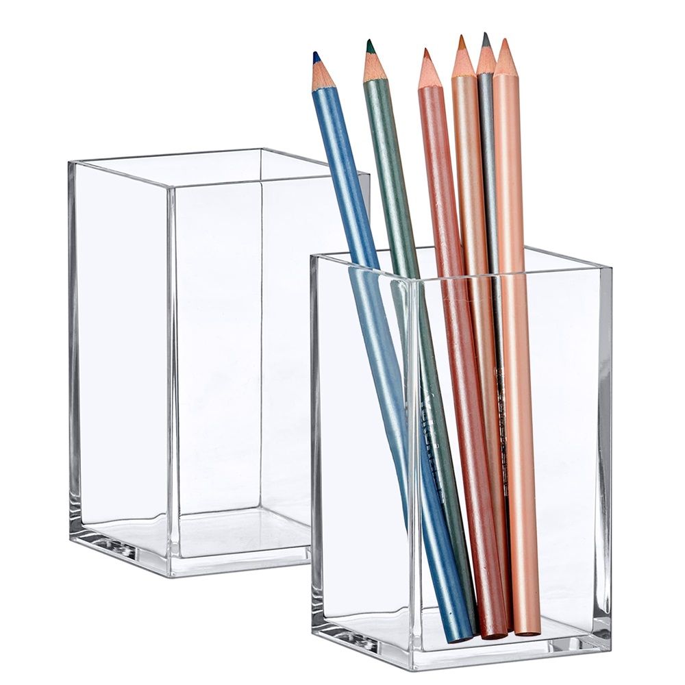 2-Pack Pen Holder, Acrylic Pen Holder, Clear Plastic Organizer for Office Supplies, Perfect Office Desktop Storage Solution for Pencils, Pens, Markers, Scissors, and More