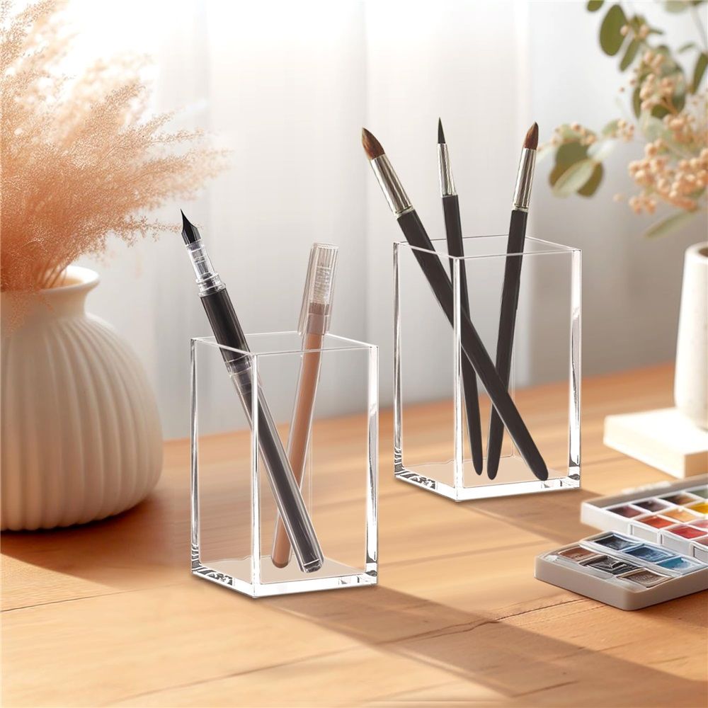 2-Pack Pen Holder, Acrylic Pen Holder, Clear Plastic Organizer for Office Supplies, Perfect Office Desktop Storage Solution for Pencils, Pens, Markers, Scissors, and More