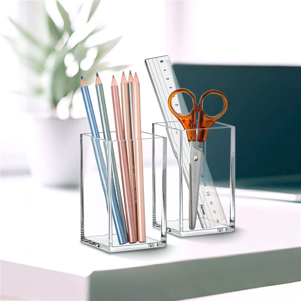 2-Pack Pen Holder, Acrylic Pen Holder, Clear Plastic Organizer for Office Supplies, Perfect Office Desktop Storage Solution for Pencils, Pens, Markers, Scissors, and More