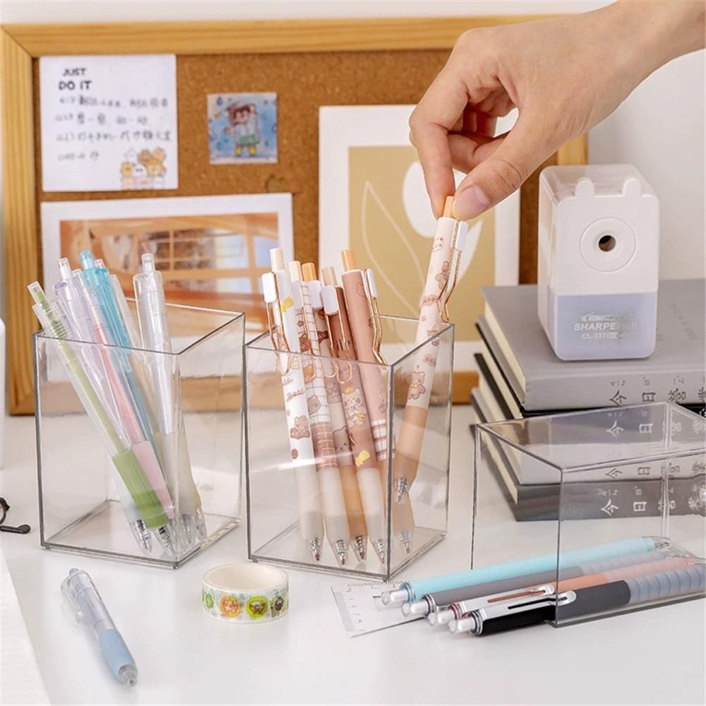 2-Pack Pen Holder, Acrylic Pen Holder, Clear Plastic Organizer for Office Supplies, Perfect Office Desktop Storage Solution for Pencils, Pens, Markers, Scissors, and More