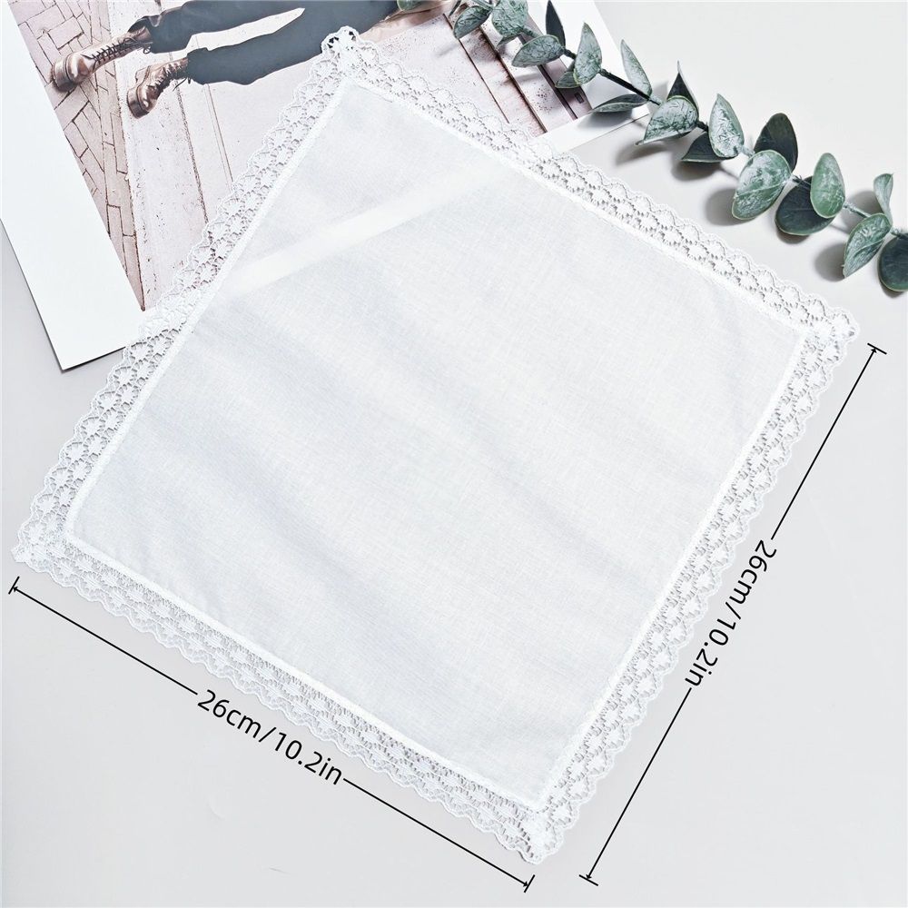 White Lace Handkerchiefs for Women, Soft Cotton Women’s Lace Handkerchiefs Ladies Hankies for Embroidery Wedding,6Pc
