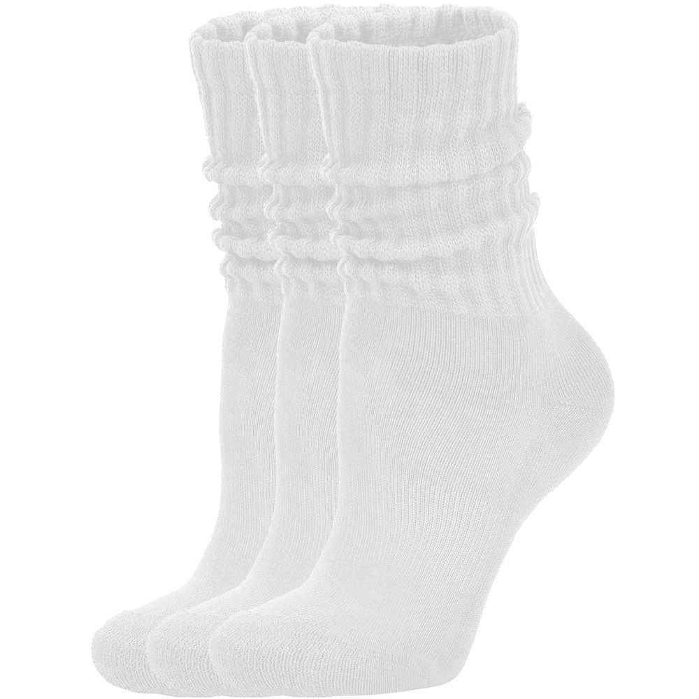 Women's Crew Socks Retro 3-Pack, Cozy Cotton Slouchy, Solid Cotton Boot Calf Chunky Ribbed Cozy Slouchy Socks, Size 5-11