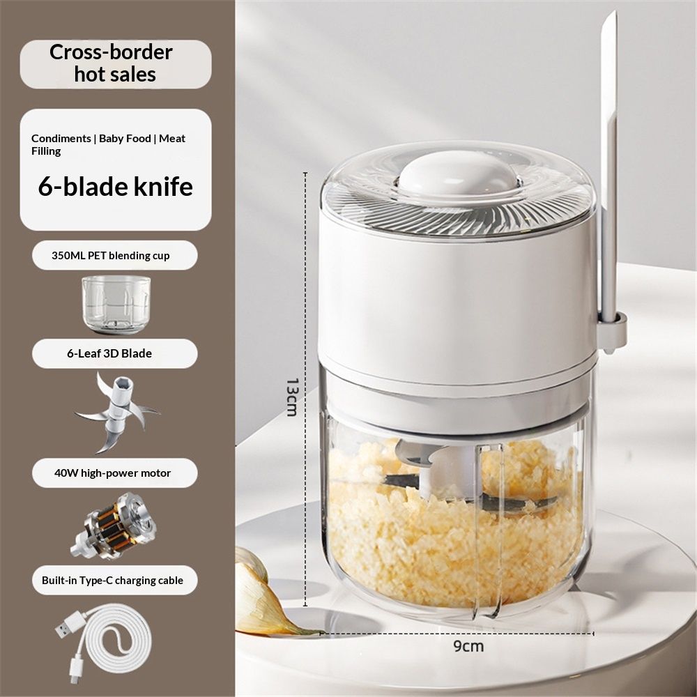 Electric Garlic Chopper and Mincer, Mini Portable Veggie Cutter for Ginger Vegetables Pepper, 350ml Glass Cup Safe 6-Blade Small Vegetable Chopper with Auto Shut-Off