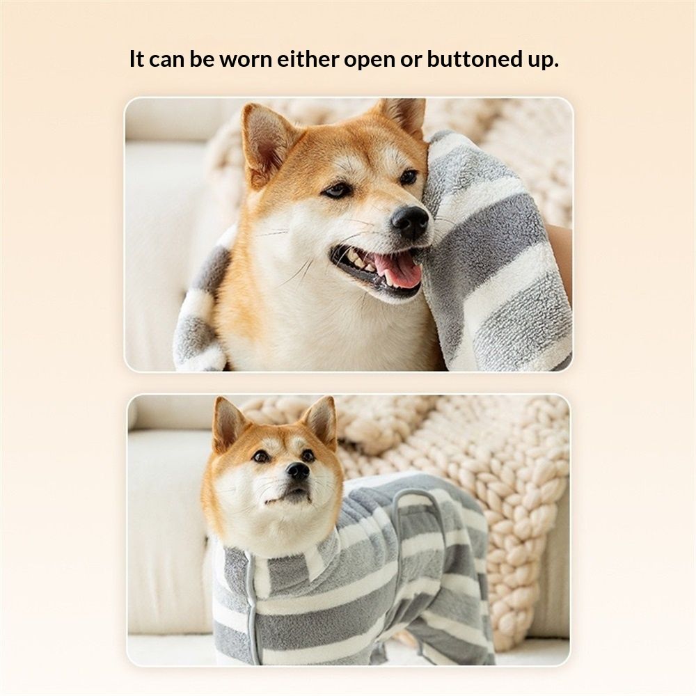 Coral fleece dog bathrobe towel, super absorbent dog towel, adjustable, suitable for smallto large dogs (XS gray stripes)