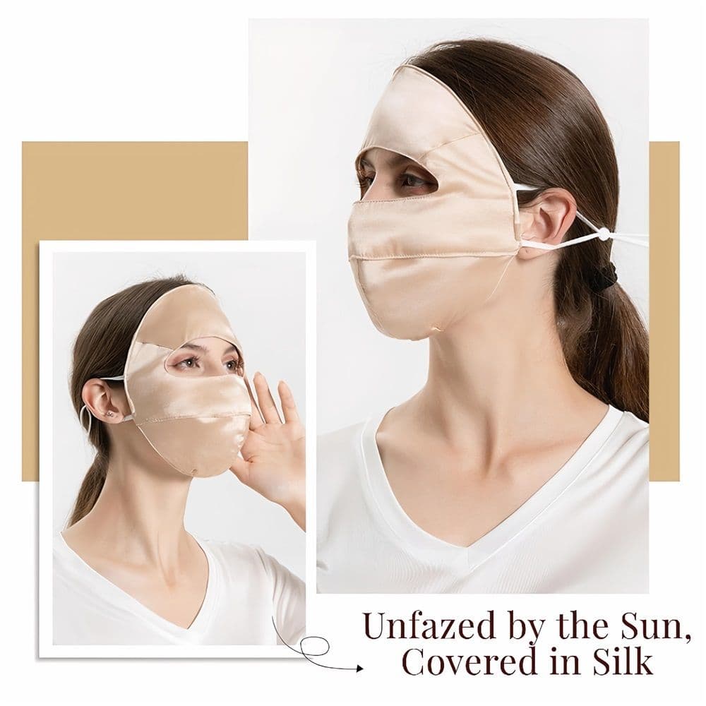 Mulberry Silk Sun Protection Face Mask with Forehead Coverage - UPF 50+ Lightweight Facial Shield for Outdoor Protection