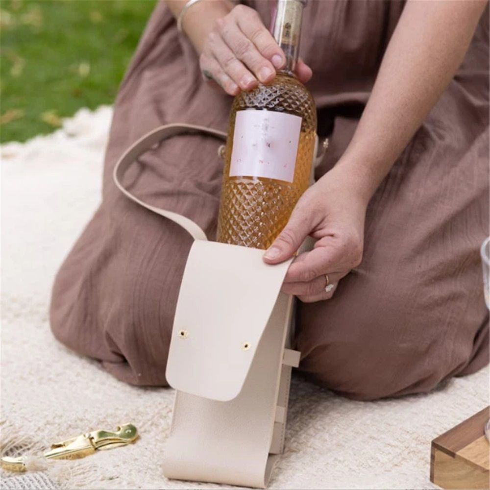 Hide & Drink Single Bottle Wine Riveted Carrier, Handmade from Leather - for Wedding, Birthday, Party and Holiday