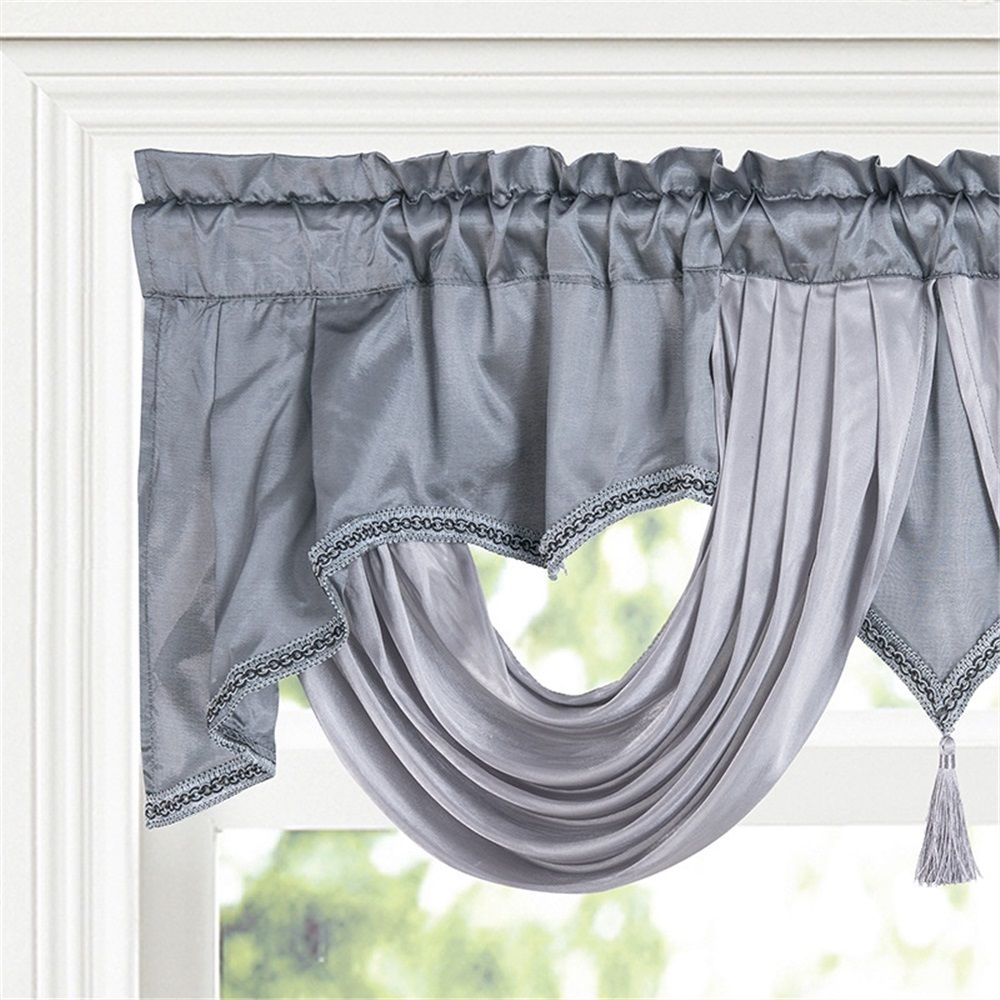 Fancy Window Valance 55 x 17in polyester Fabric with Soft Satin Swag. Add Some Royal luxruy Accent to Your Home. (Grey)