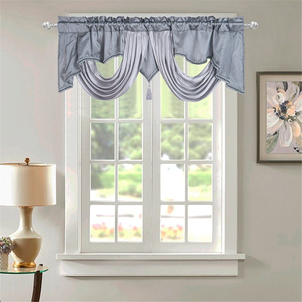 Fancy Window Valance 55 x 17in polyester Fabric with Soft Satin Swag. Add Some Royal luxruy Accent to Your Home. (Grey)