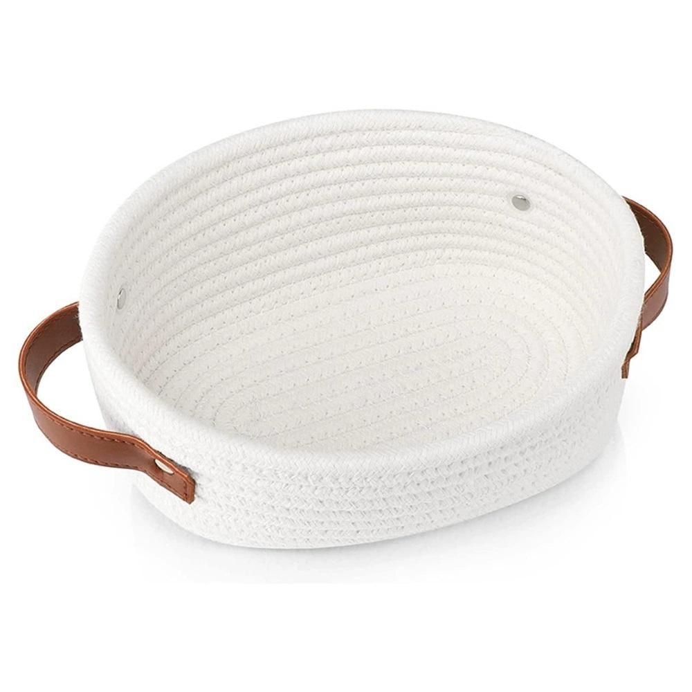 Woven Storage Basket with Handles for Toilet Tank Top, Bathroom Storage Organizer Basket Bin Toilet Paper, Home Decor Organizing Baskets for Bathroom, Bedroom, Living Room (White )