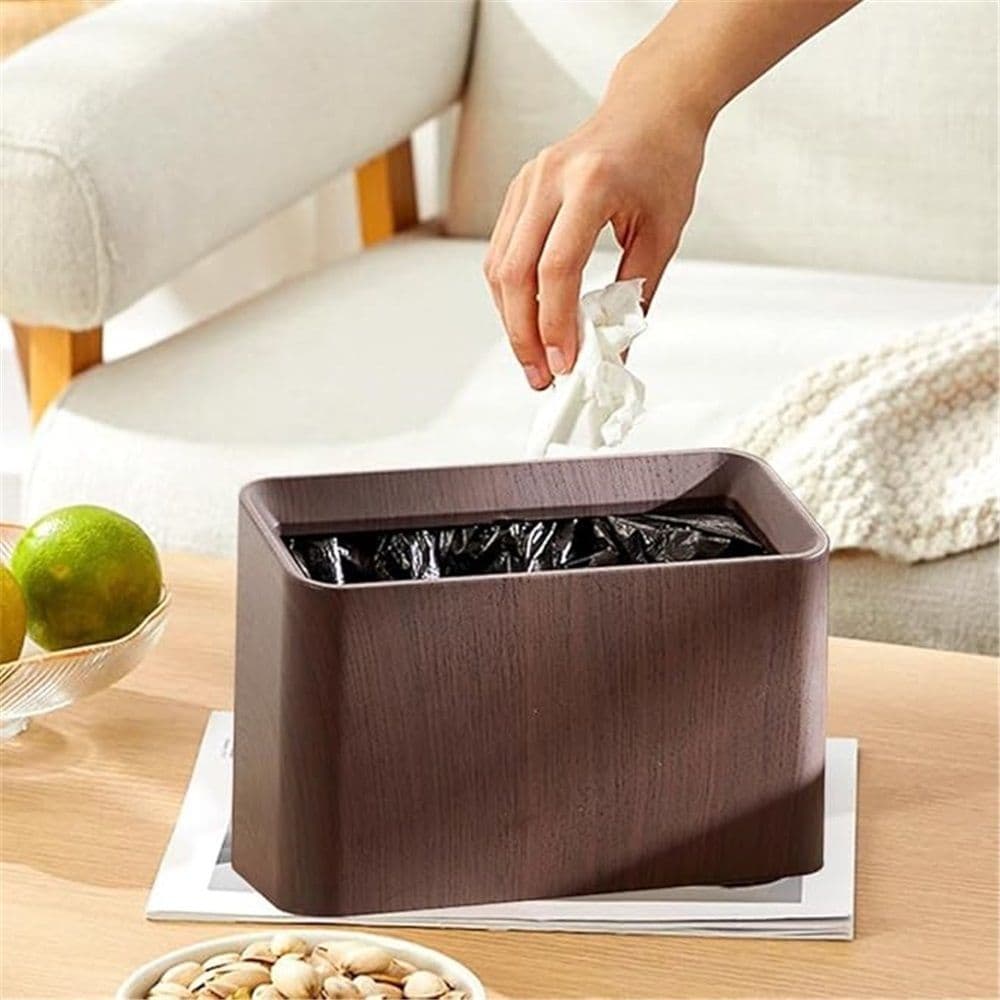 Mini Desk Trash Can Wood Grain Finish Uncovered Retro Wastebasket for Kitchens Offices Living Rooms Makeup Tables