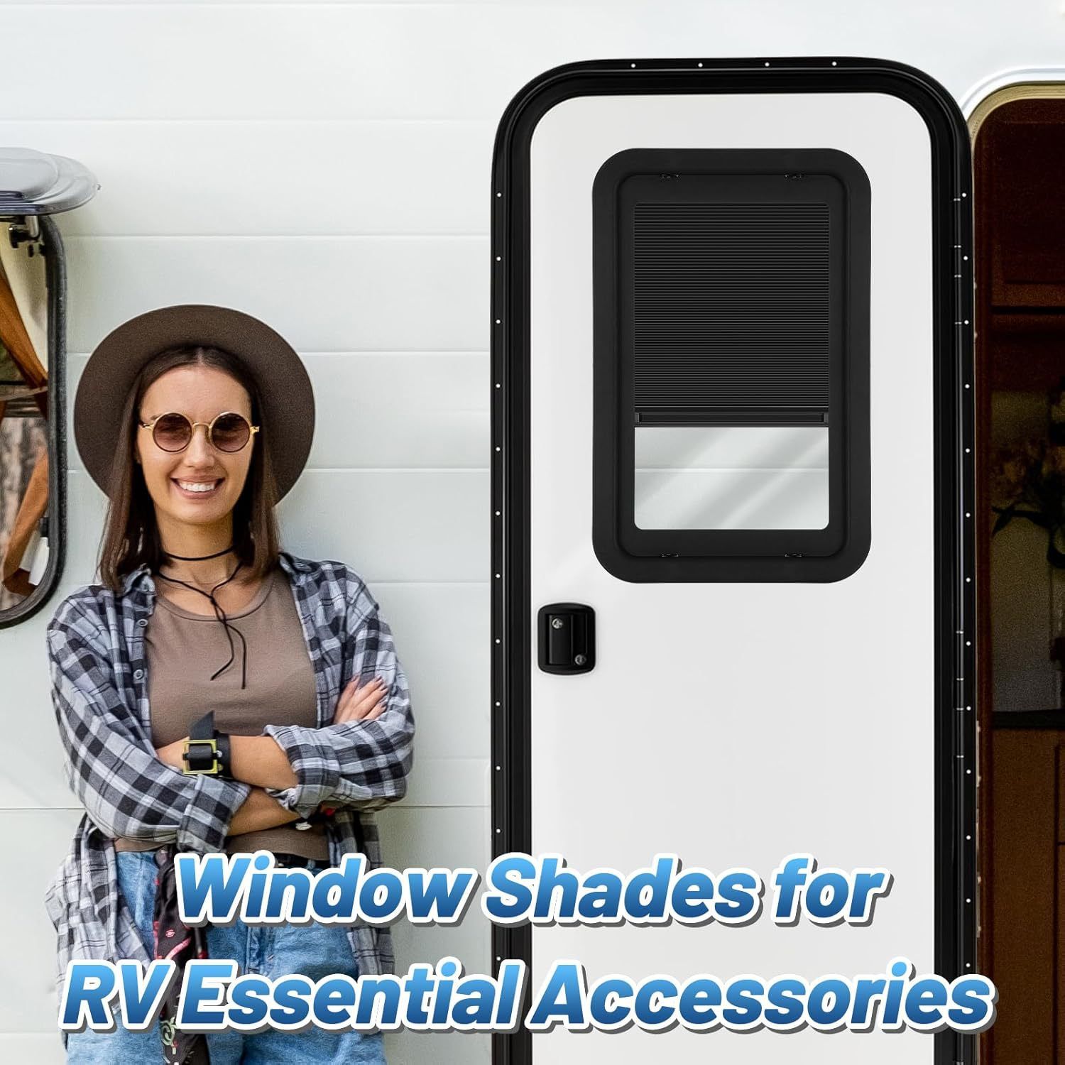 RV Thin Pleated Shade Replacement Compatible with Prepped Entry Doors/Thin Shade Ready Entry Door,12” x 21” RV Window Blinds for Camper Travel Trailers