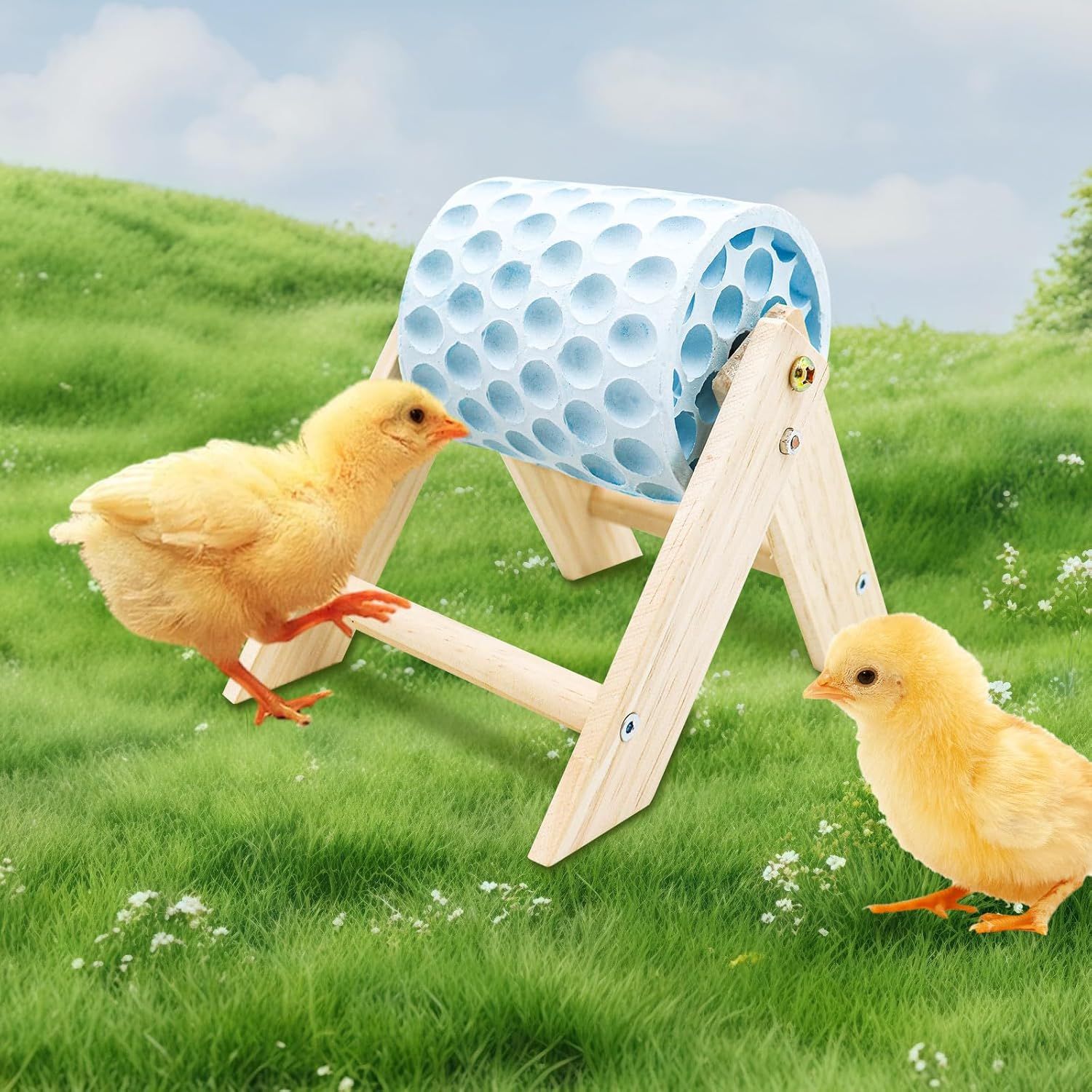 Chicken Coop Accessories, Beak Grinding Calcium Stone with Wooden Stand, Chicken Enrichment Toys, Toys for Hens, Ducks, Geese, Turkeys, Poultry, Blue