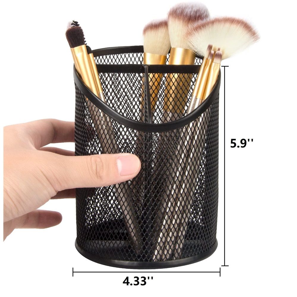 2 Pack Mesh Pencil Holder Pen Cup for Desk Round Black Pen Holder Desktop Pen Organizer 3 Compartments Pencil Organizer Desk Organizer for Office Home School