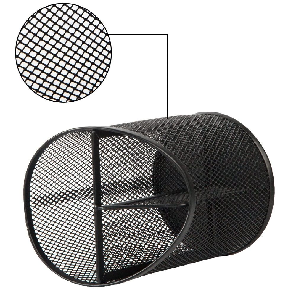 2 Pack Mesh Pencil Holder Pen Cup for Desk Round Black Pen Holder Desktop Pen Organizer 3 Compartments Pencil Organizer Desk Organizer for Office Home School