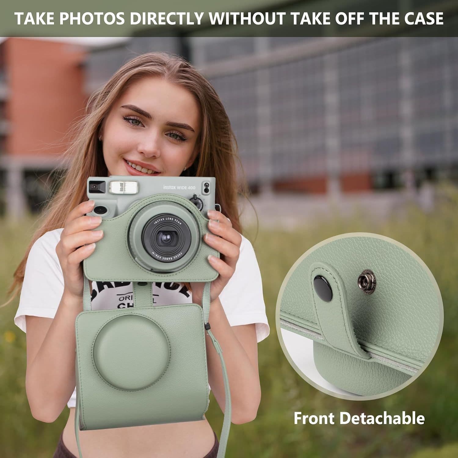 Camera Case PU Leather Protective Case Compatible for Instax WIDE 400 Instant Camera Adjustable Shoulder Strap Black