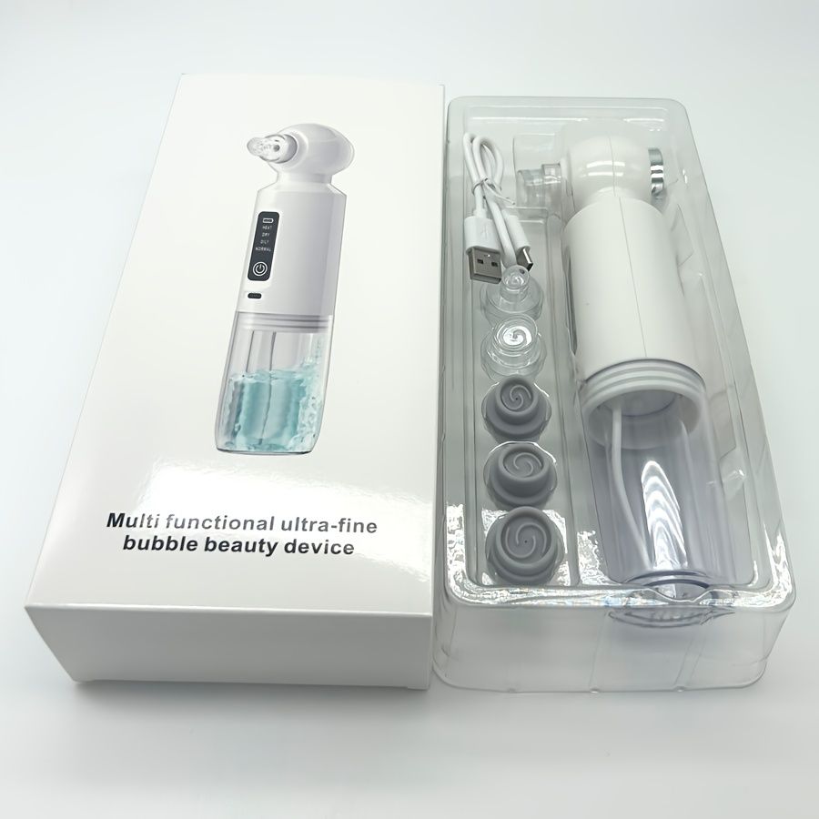 Hot Compress Micro-Bubble Blackhead Remover Pore Cleanser Beauty Device with Six Suction Heads, Long Press Power Button for Constant Temperature Hot Compress White