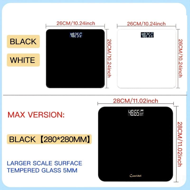 Bathroom Scale High-Precision LED Display Temperature Reading Switchable Kg/Lb Extra-Wide Glass Platform White