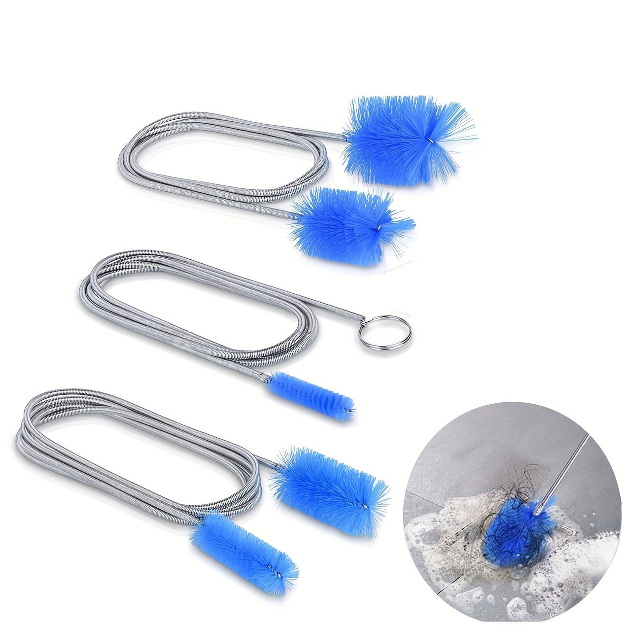 [Drainage Brush Set] Flexible long drainage brush 3pcs set with double-head and stainless steel pipe cleaning brush, suitable for kitchen, sink and pipe cleaning 3pcs