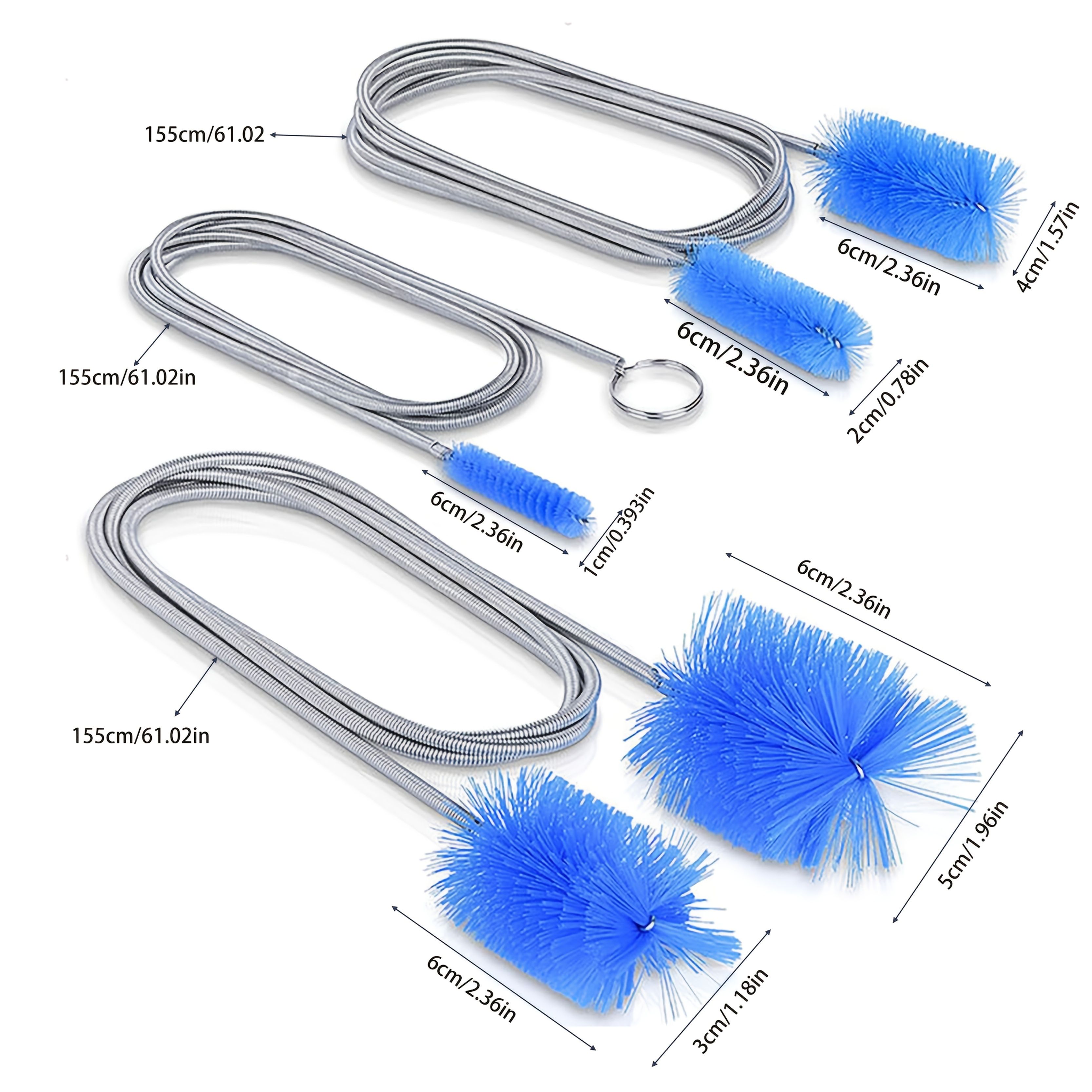 [Drainage Brush Set] Flexible long drainage brush 3pcs set with double-head and stainless steel pipe cleaning brush, suitable for kitchen, sink and pipe cleaning 3pcs