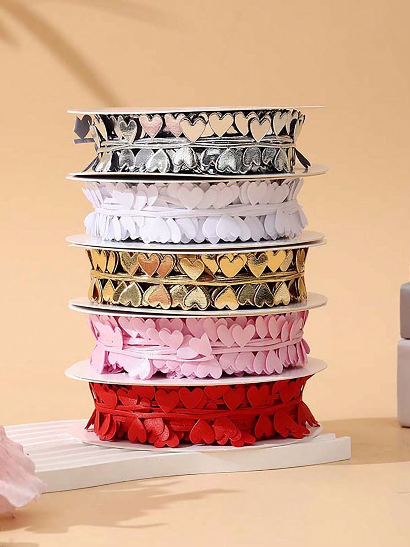 5pc Valentine s Day Colorful Bilateral Heart Yarn Ribbon DIY Bow Hair Accessories Flowers Gift Decorative Packaging Materials
