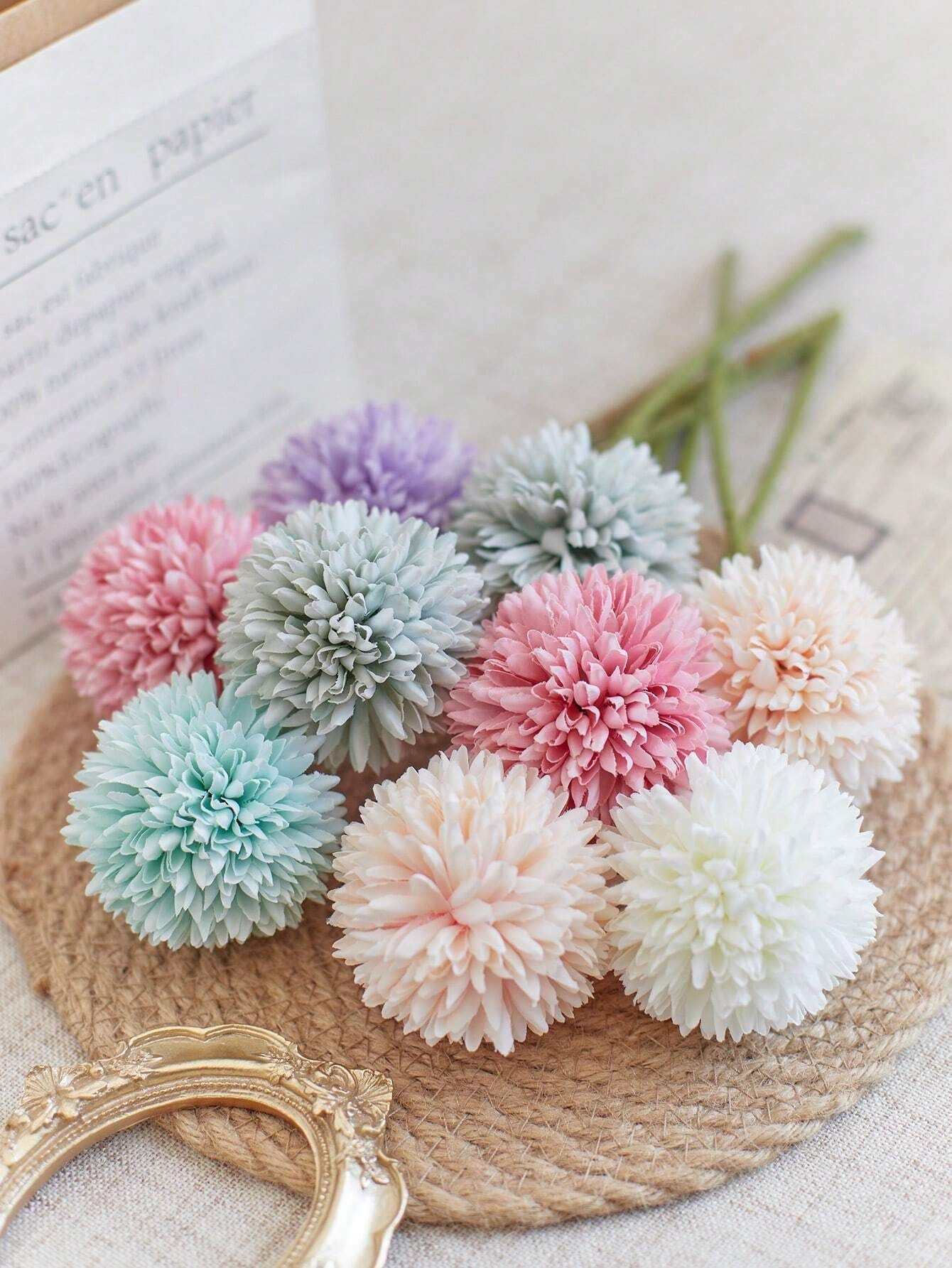 16pcs Artificial Chrysanthemum Ball Flowers Dandelion Hydrangea Arrangement Bouquet For Friends Bridal Wedding Home Office Decor Ideal Valentine s Day Gift